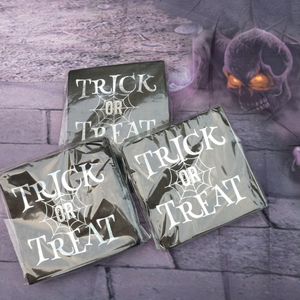 Black Iridescent Trick or Treat Cocktail Napkins (price for single pack of 40)